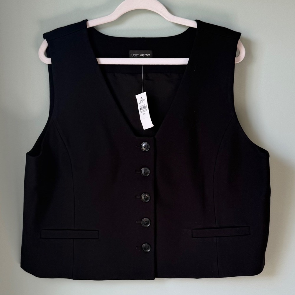 NEW LOFT VERSA Black Vest Cropped Button Front V-Neck Career Wear Office XXL NWT